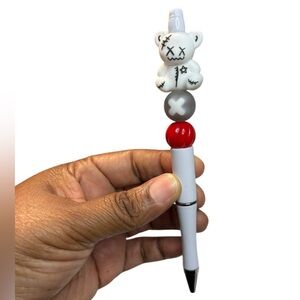 White and Red Handmade beaded Bear Pen